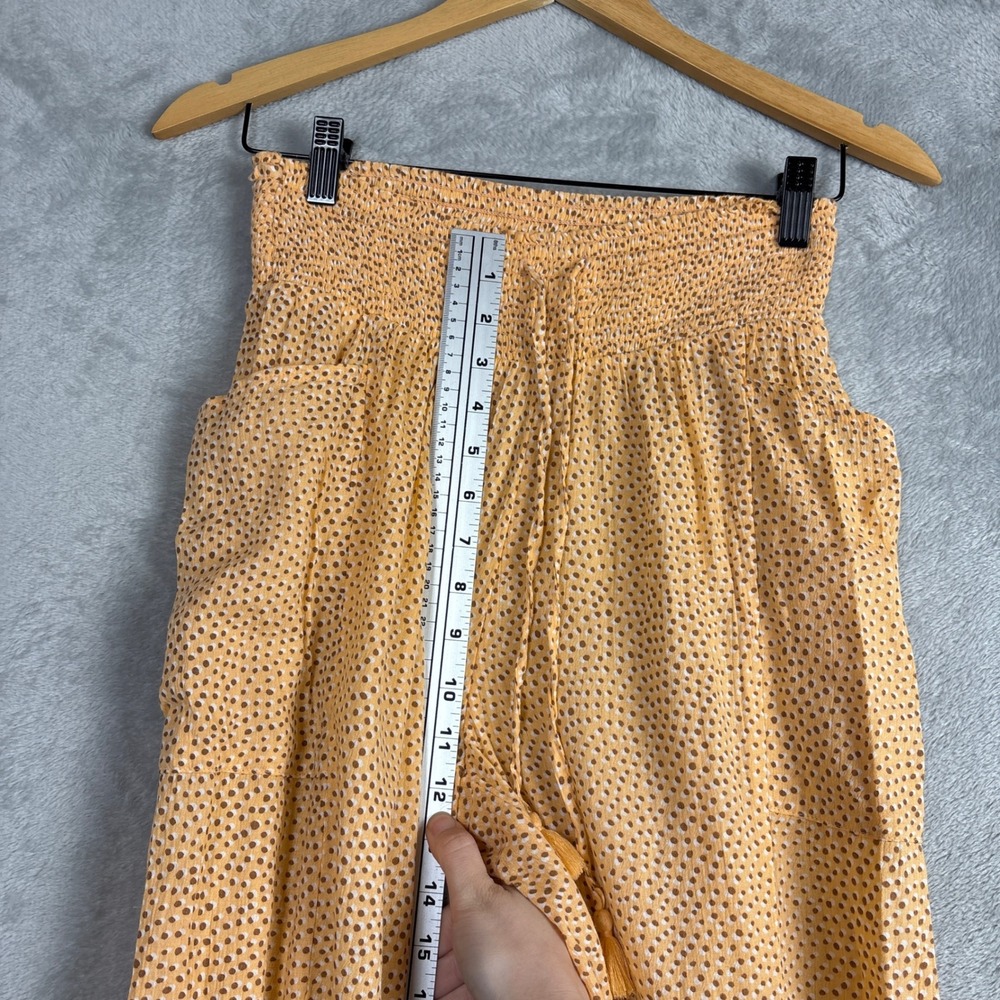 Aerie Womens XS Yellow Smocked Waist Tassel Jogger Pants Micro Dot Comfy Lounge - Picture 5 of 9